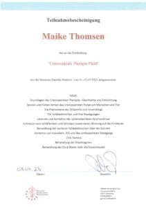 Zertifikat zur Weiterbildung zur craniosakralen Therpapie beim Pferd