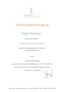Zertifikat zur Weiterbildung zur Osteopathie beim Pferd